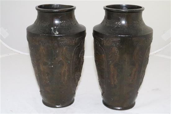 A pair of Japanese bronzed antimony alloy vases, late 19th century, 24cm